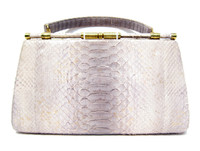 Metallic Taupe & Gray EILEEN KRAMER Early 2000's PYTHON Snake Skin Clutch Handbag