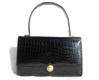 1950's-60's LEDERER DE PARIS Black CROCODILE Skin Bag - HERMES