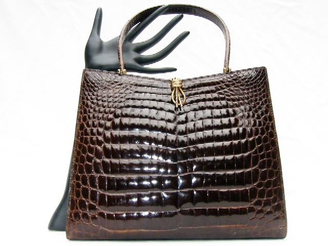 Exquisite Jet Black 1950's-60's LOUISE FONTAINE Crocodile POROSUS Bag -  HERMES Quality - Vintage Skins