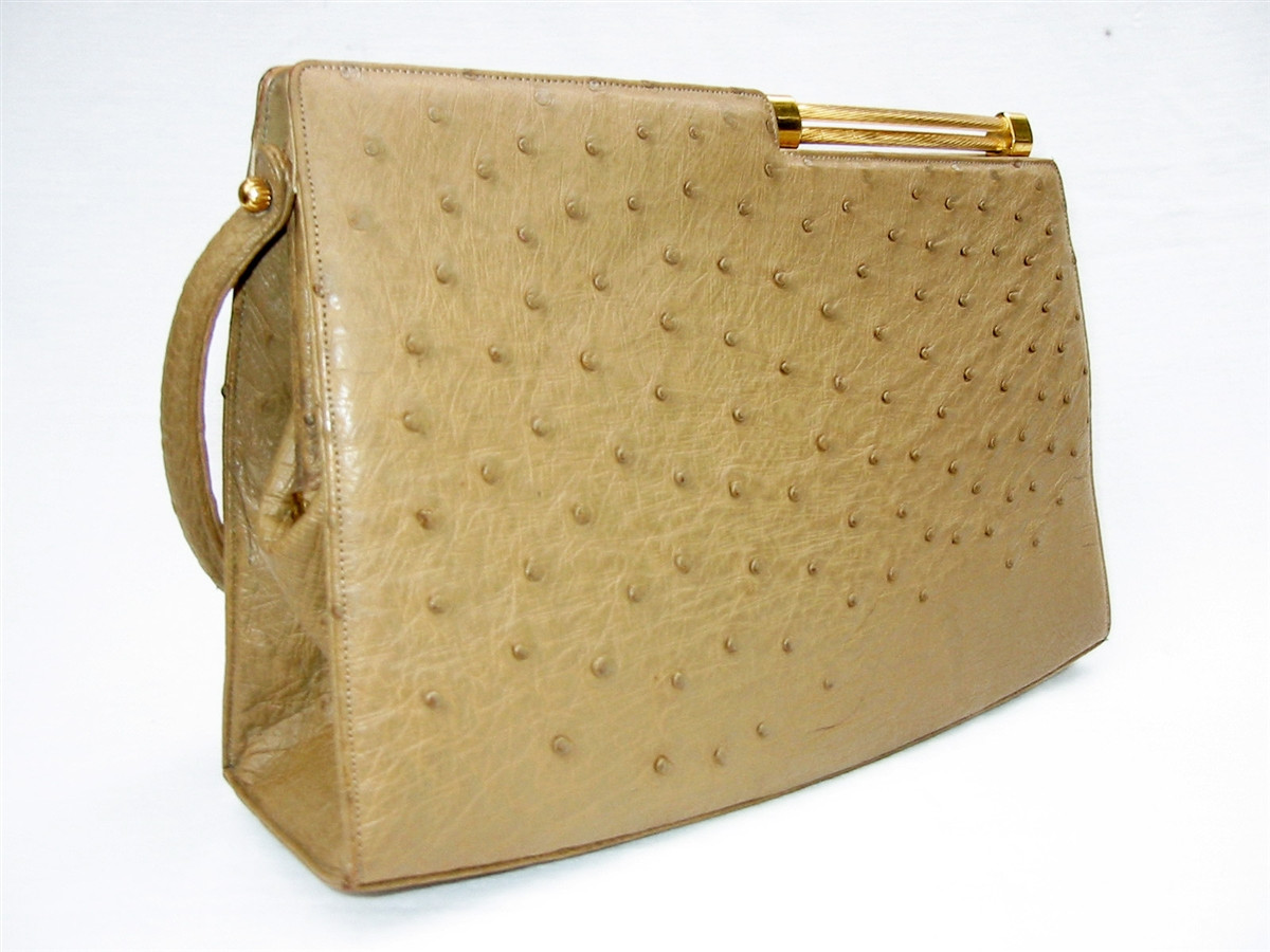 Vintage DISSONA Light Tan Ostrich Skin Satchel Bag Purse 
