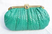 GREEN 1980's JUDITH LEIBER COBRA Snake Skin CLUTCH with Frogs!