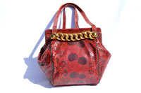 Gorgeous 1940's-50's Red & Black ANACONDA Snake Skin Handbag - GLAMOUR BAG