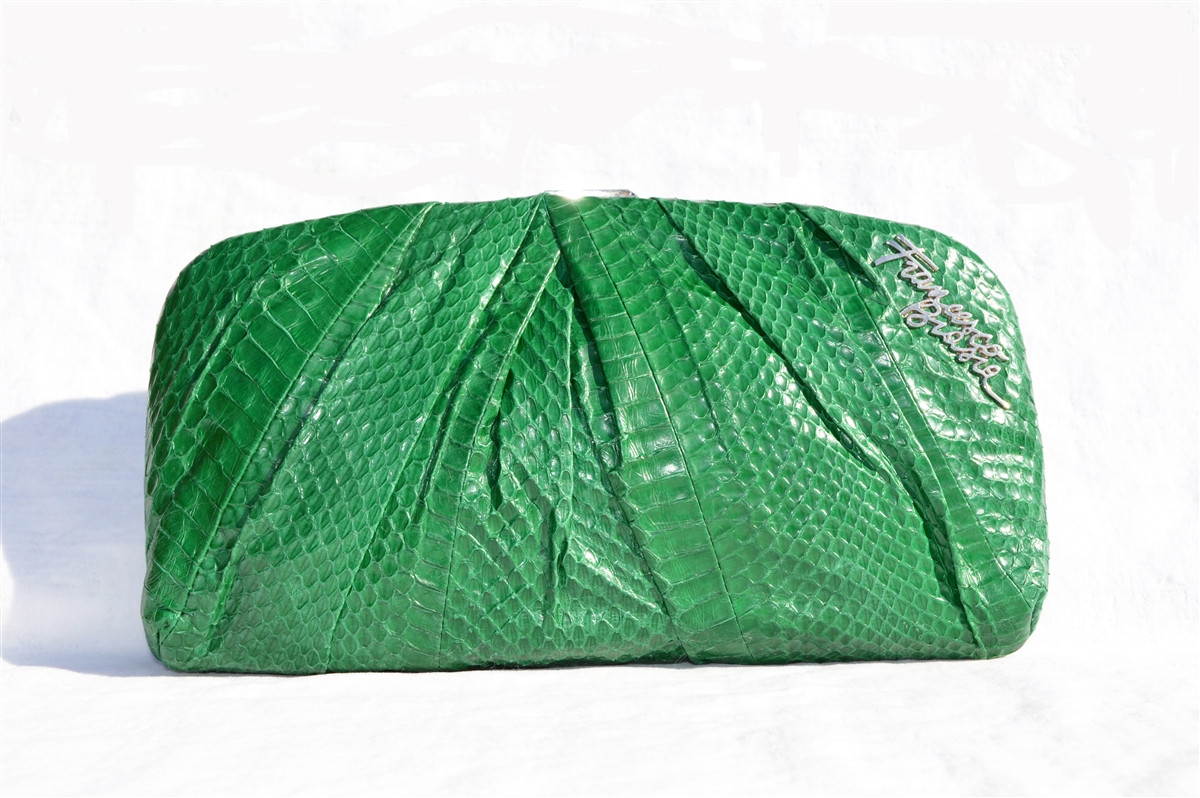 1990's-2000's GREEN COBRA Snake Skin Clutch Shoulder Bag - Francesco Biasia  - Vintage Skins