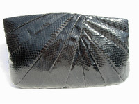 BLACK Deco 1960's-70's COBRA Snake Skin Clutch Purse - CLEMENTE