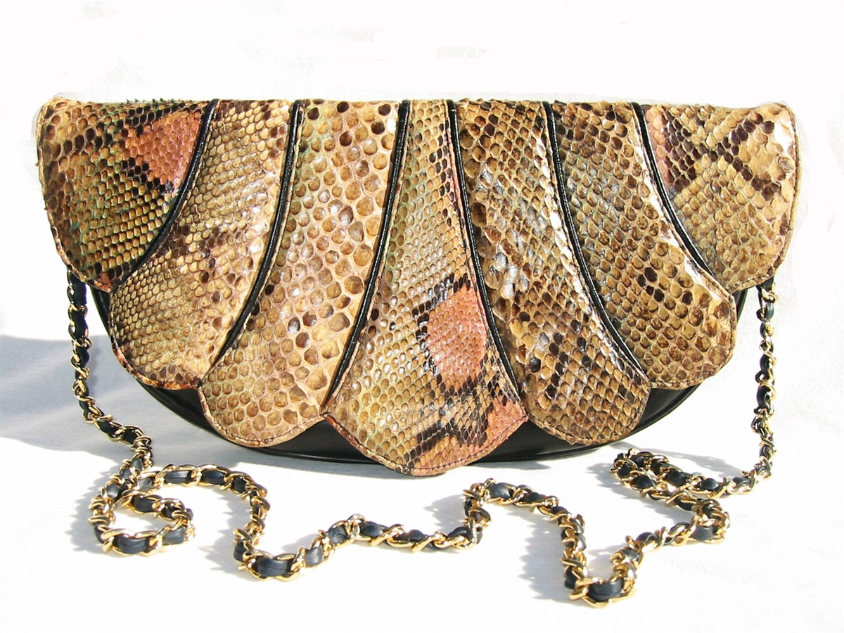 CHANEL Exotic Python Snake Skin Black Leather Large Hobo Bag
