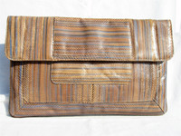 1970's Striped Python Snake Skin Clutch Shoulder Bag - VARON
