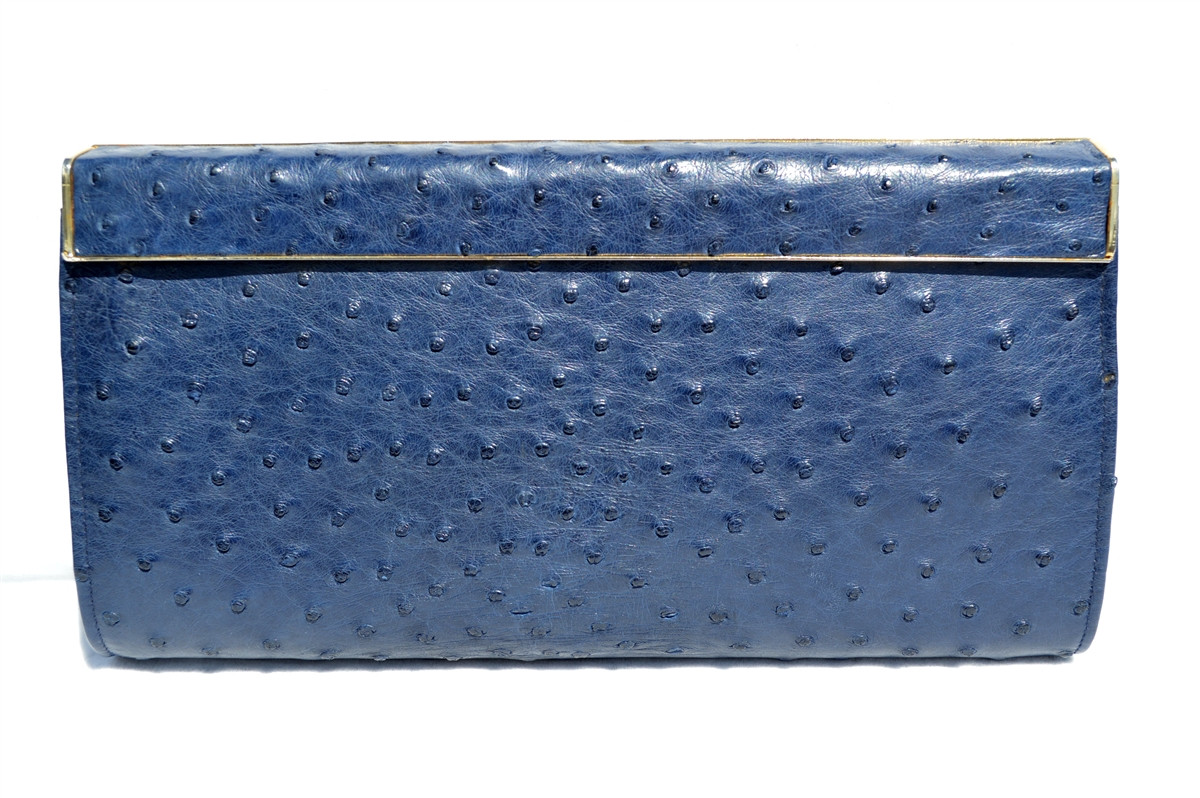 Timeless 1960's-70's BLUE Gucci Style FIORENZA Ostrich Skin Clutch Shoulder  Bag - Vintage Skins