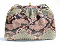 1970's Green & Pink Pastel PYTHON Snake Skin Clutch Shoulder Bag