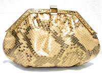 GOLD 1980's PYTHON Snake Skin CLUTCH Shoulder Bag - MARGOLIN