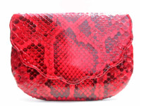 RED 1970's-80's PYTHON Snake Skin Clutch Purse w/Scalloped Flap