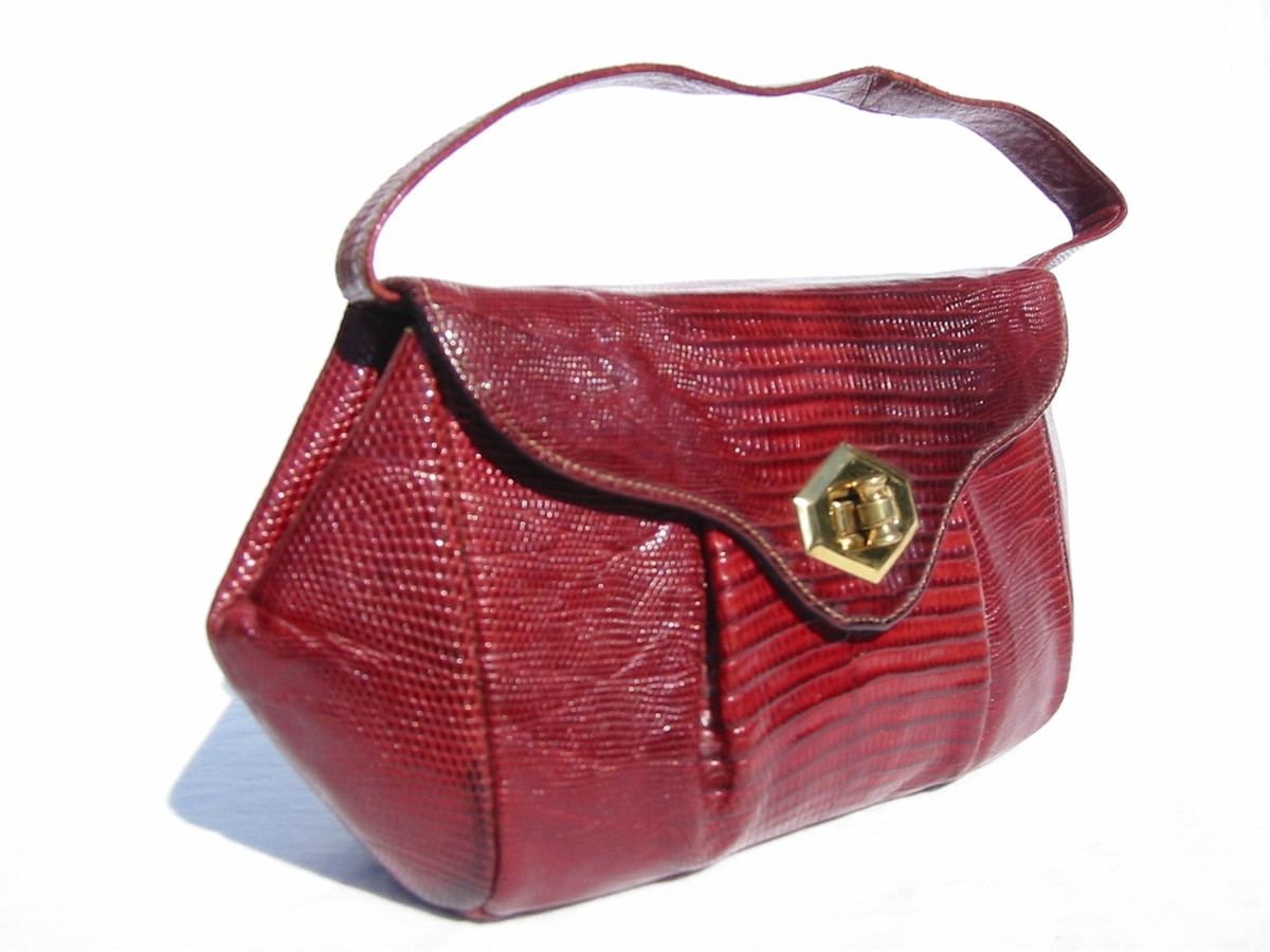 Womens Red Vintage Real Croc Leather Crossbody Shoulder Bag