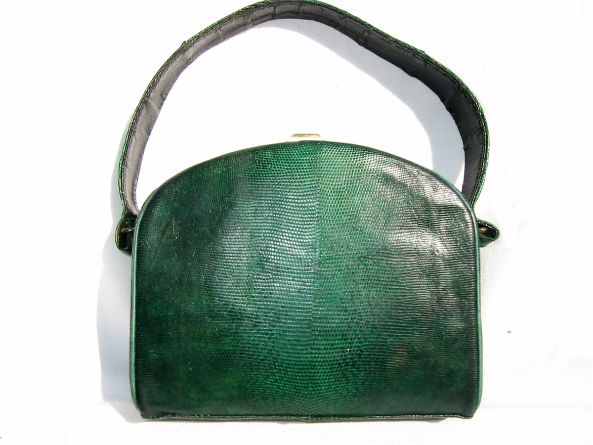 Bright GREEN 2010's CROCODILE Belly Skin Shoulder Bag w/Unique Hardware -  Vintage Skins