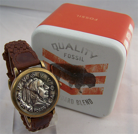 希少❗️ヤンキーズFossil Fossil Mens Native American Profile watch American Indian Watch