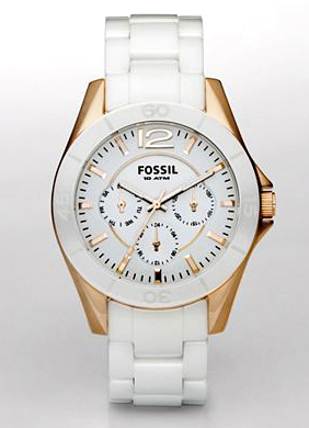 Fossil Ceramic White Multifunction Rose Gold Watch. Ladies CE1006