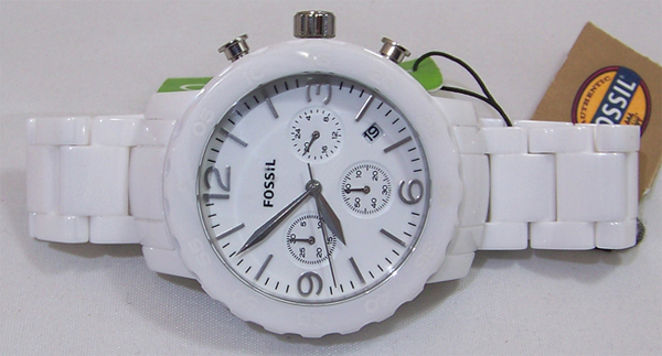 Fossil Ceramic Watch Ladies White Chronograph Womens Ce1075 With Date