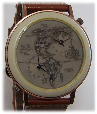 Fossil Dual Time Map Watch North and South America Vintage wristwatch