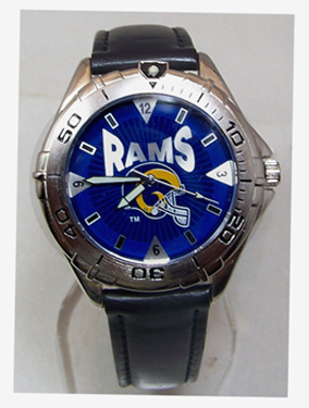 St Louis Rams Fossil Watch Mens Vintage 1998 Black Leather Wristwatch