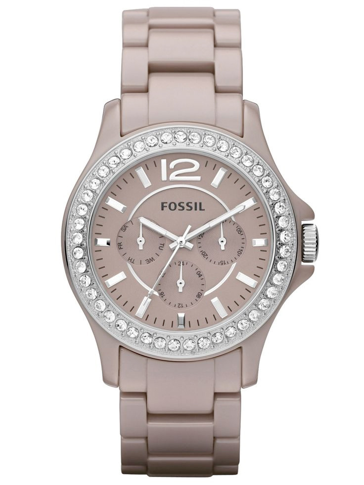 Fossil Womens Ceramic Watch Antique Pearl Multifunction Riley CE1063