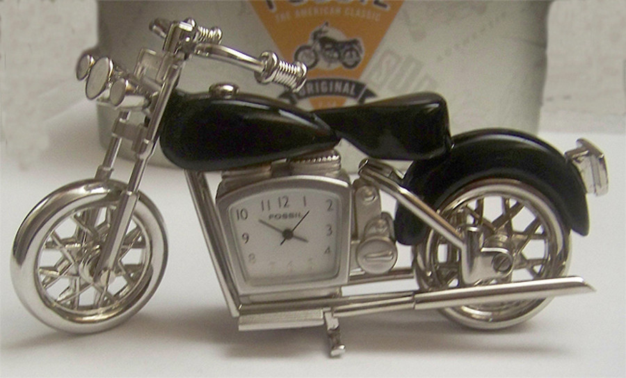 Fossil Motorcycle Desk Clock Novelty Collectible Die Cast Biker Clock