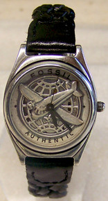 Fossil Airplane Watch Vintage Collectors Pewter Wristwatch Womens Black
