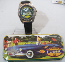 Green Bay Packers Vintage Fossil Watch 1996  Black Leather band