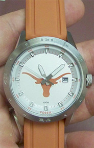 Texas Longhorns Fossil Watch Mens Three Hand Date Silicone