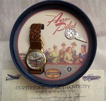 Fossil Airplane Watch Vintage Aero Pilot Collectors Wristwatch Brown