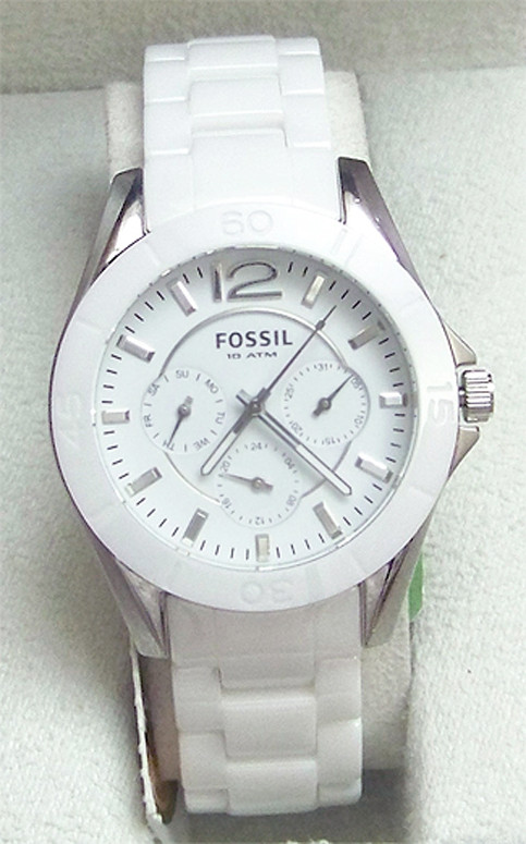 Fossil Ceramic Watch White Multifunction Silver Ladies womens CE1002