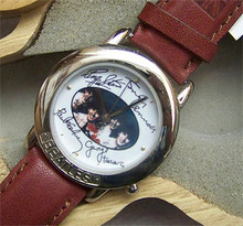 The Beatles Watch in Wooden Guitar case and Beatles signatures Brown