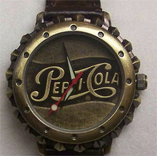 Pepsi Cola Watch Womens Novelty Bottle Cap Watch on Cola colored band