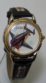Fossil Airplane Watch Twin Tail Hand Painted Vintage Collectible LE-9400