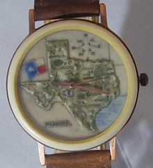 Fossil Texas Map Watch Vintage Collectible Copper Case Wristwatch