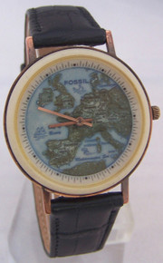 Western Europe Fossil Watch Map of European wristwatch on Black Band