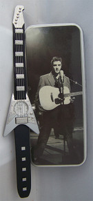 Elvis Presley Guitar Shaped Watch Novelty Silver Wristwatch in Elvis Tin