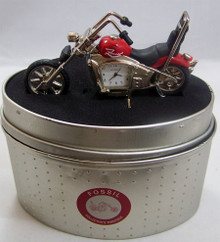 Fossil Motorcycle Desk Clock Novelty LE Collectible Red Chopper Style