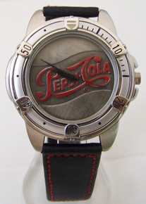 Pepsi Cola Watch Fossil  Mens Vintage Pepsi Wristwatch on leather band