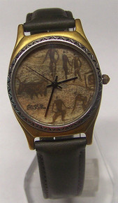 Fossil Watch Pictographs Cave Drawings Vintage Wristwatch