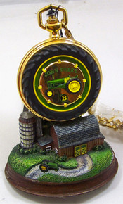 John Deere Pocket Watch Tractor Model B Franklin Mint Lmt Ed. on Stand