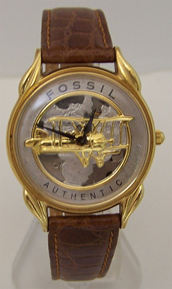 Fossil Airplane Watch Vintage Collectors Biplane Pilots Wristwatch