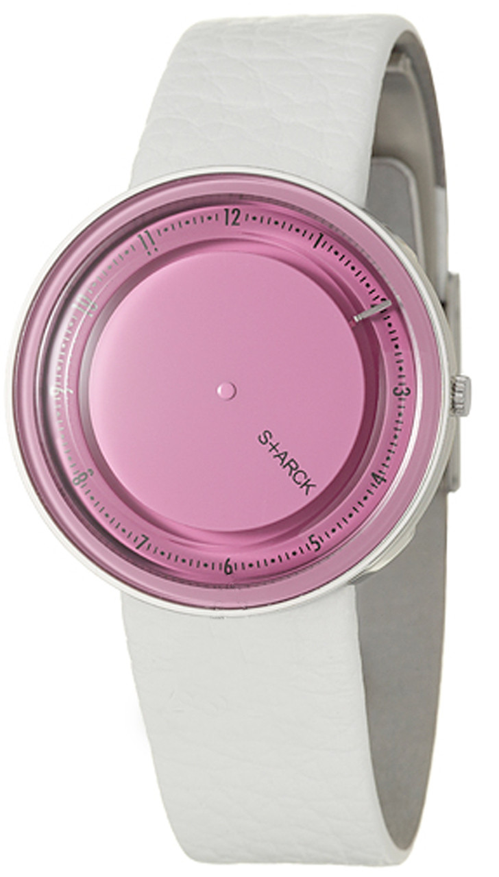 Philippe Starck Watch Womens White Leather with Pink Face Wristwatch