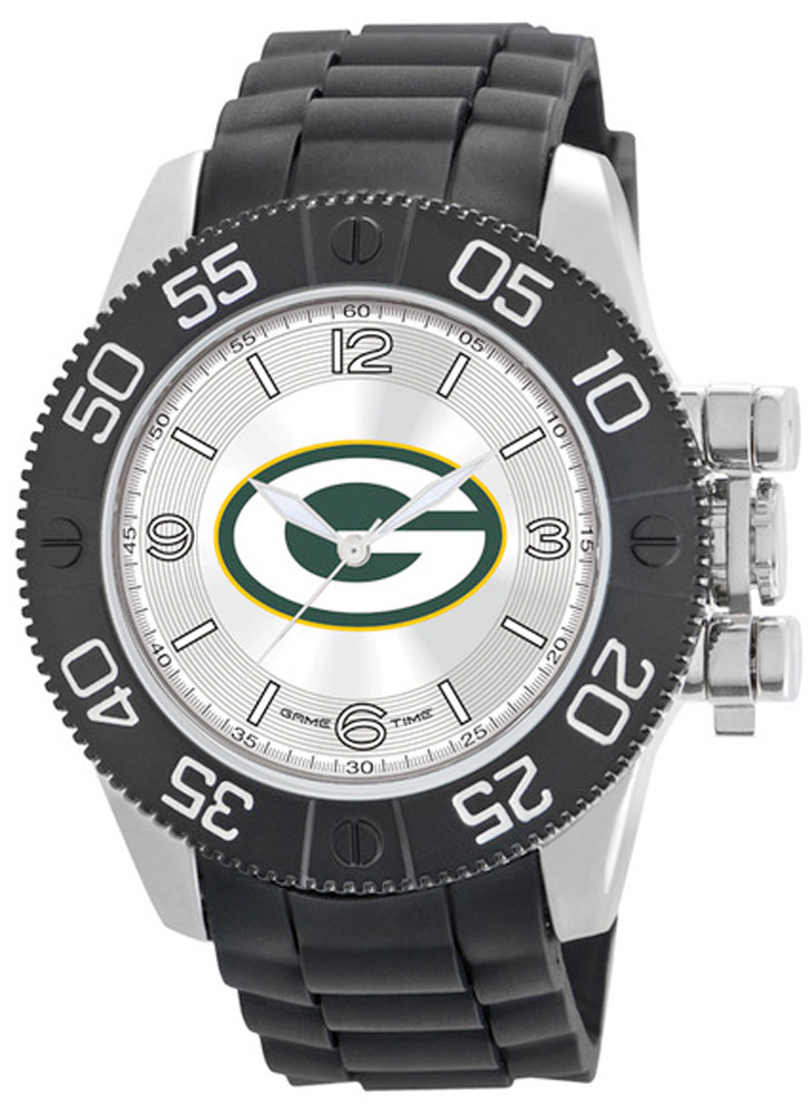 Green Bay Packers Watch Game Time Beast Mens Black Wristwatch NFL BEA GB