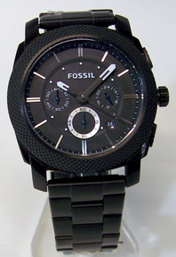Fossil Machine Chronograph Black Dial Grey Steel Strap Watch