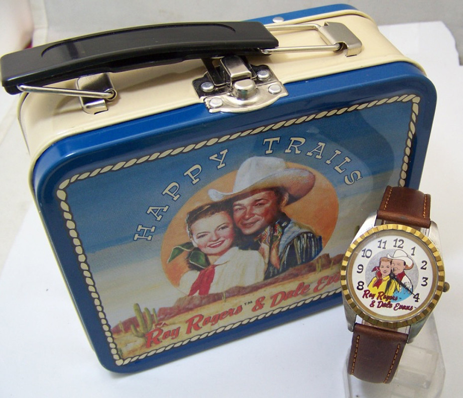 Roy Rogers Dale Evans Fossil Watch set with Bolo and Lunch Box Tin