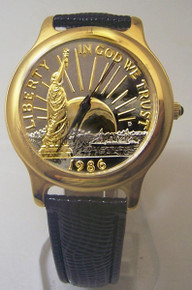 Statue of Liberty Watch 23K Gold Plate Coin Croton Lmt Ed Wristwatch