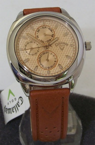 Callaway Golf Watch Mens Leather Copper Tone Day Date Wristwatch New