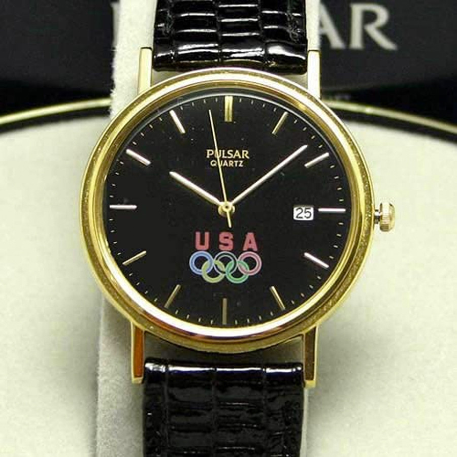 Pulsar Olympics USA Watch Seiko Gold Tone Quartz Wristwatch