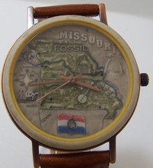 Fossil Missouri Map Watch Vintage Collectible Copper Case Wristwatch