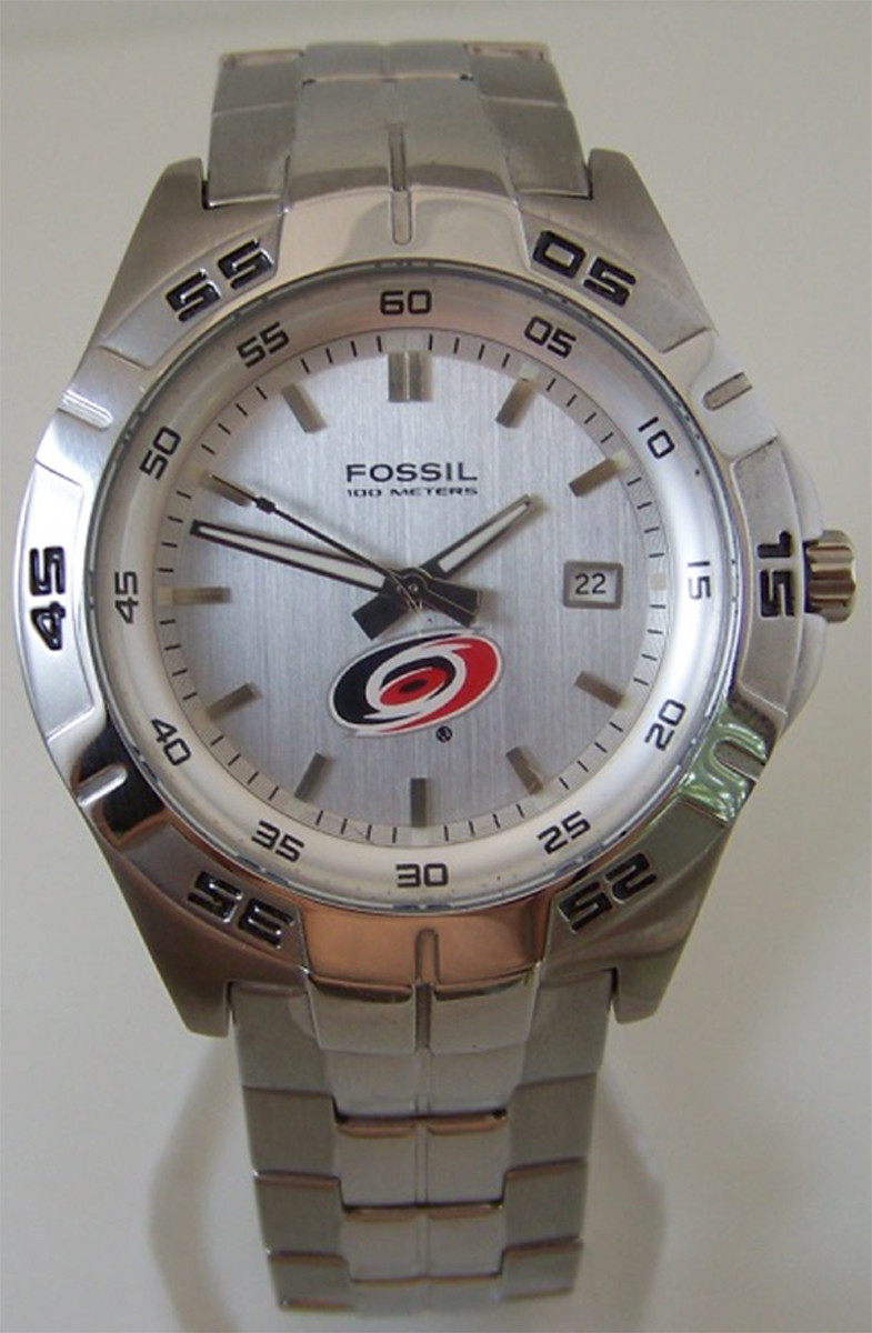 Carolina Hurricanes Hockey Fossil Watch Men Three Hand Date Wristwatch