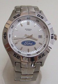 Ford Motor Company Fossil Watch Mens Three Hand Date SS Wristwatch 