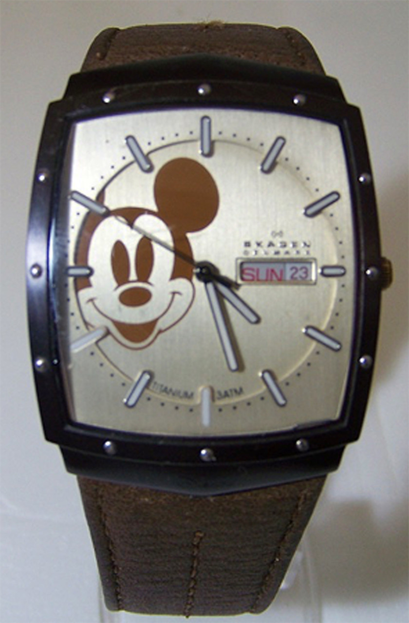 Skagen Denmark Mickey Mouse Watch Titanium Wristwatch with Day Date